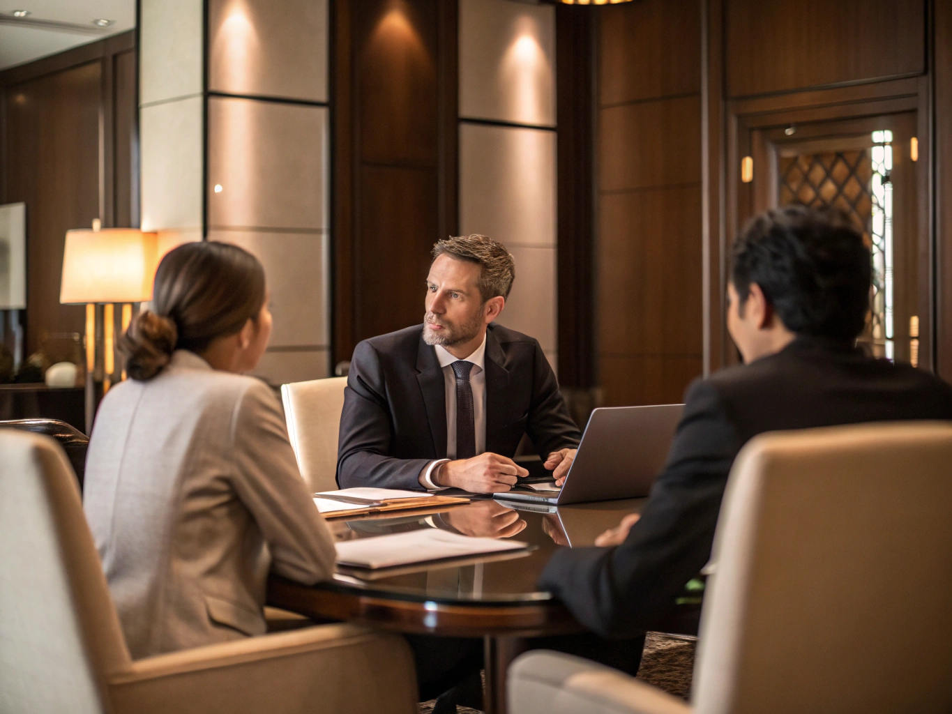 Quiet conference room prepared for legal consultation