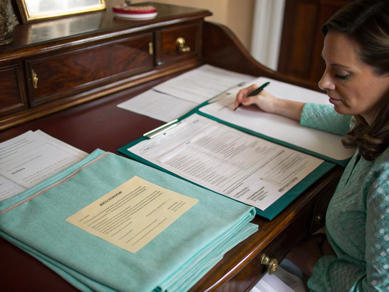 Medical files being carefully organized by hand